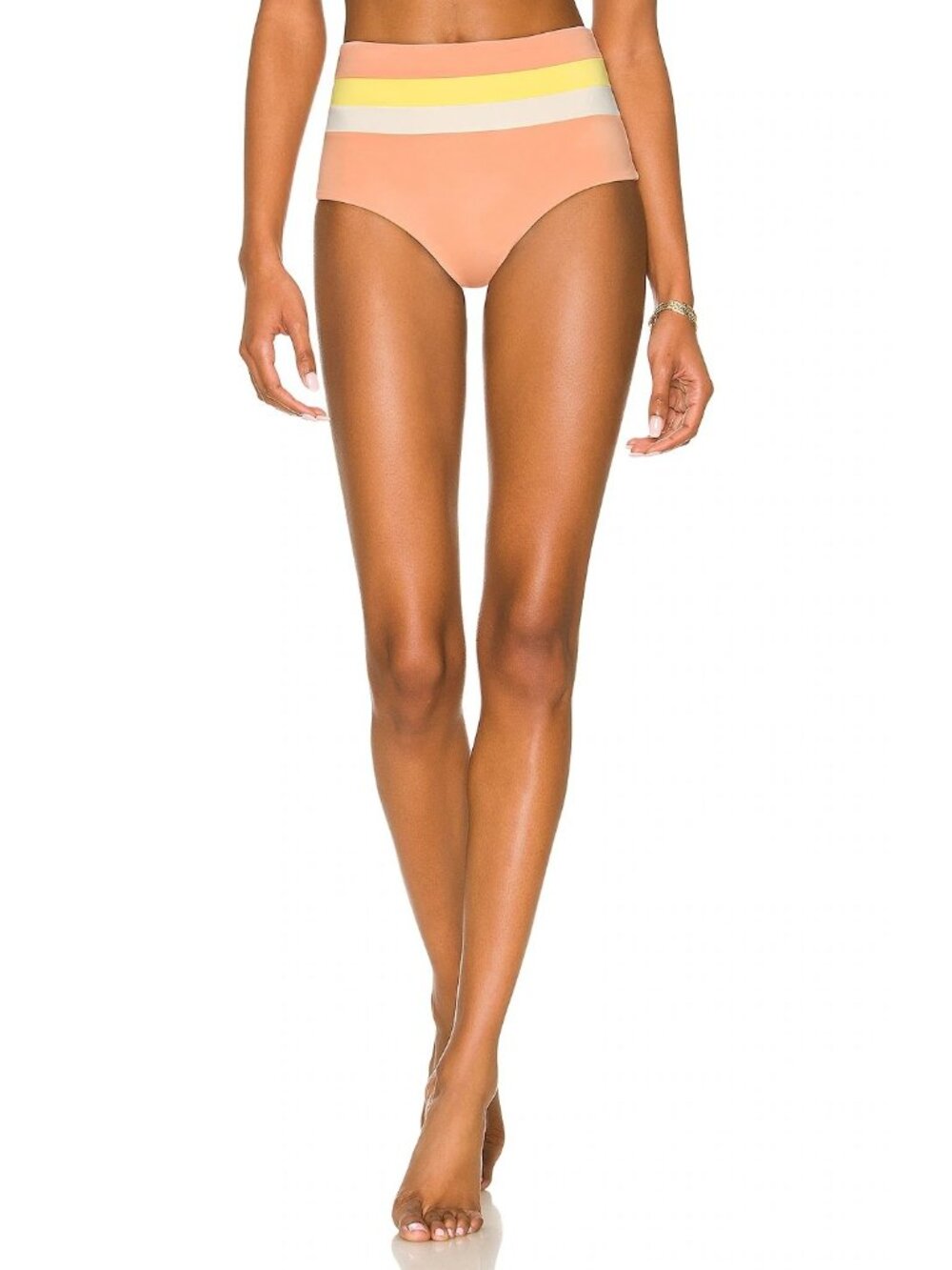 L*Space Portia Stripe Bikini Bottoms in Tangy/Lemon Drop/Cream New Womens